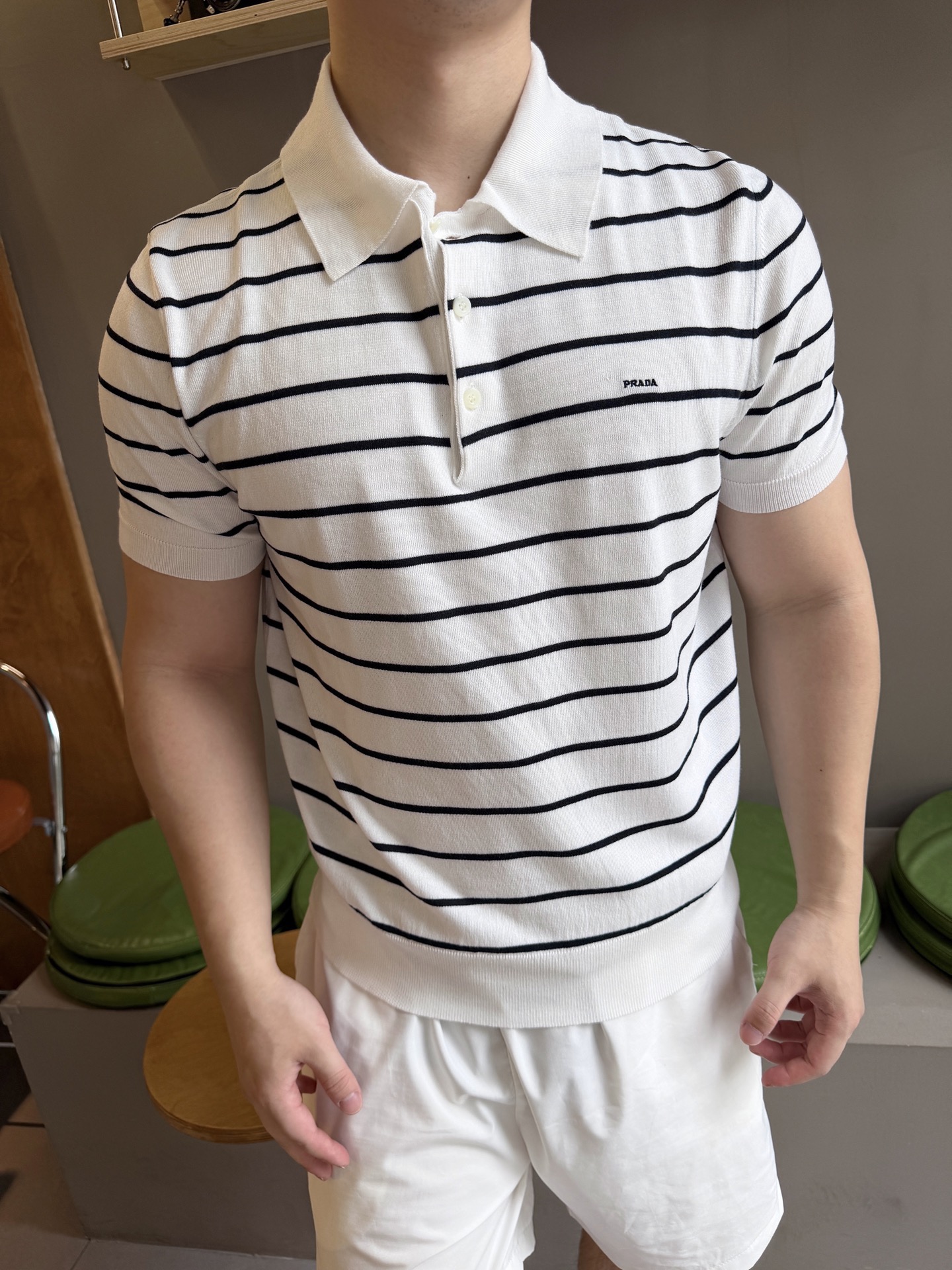 Fine-Stripe Short-Sleeve Polo — product photograph