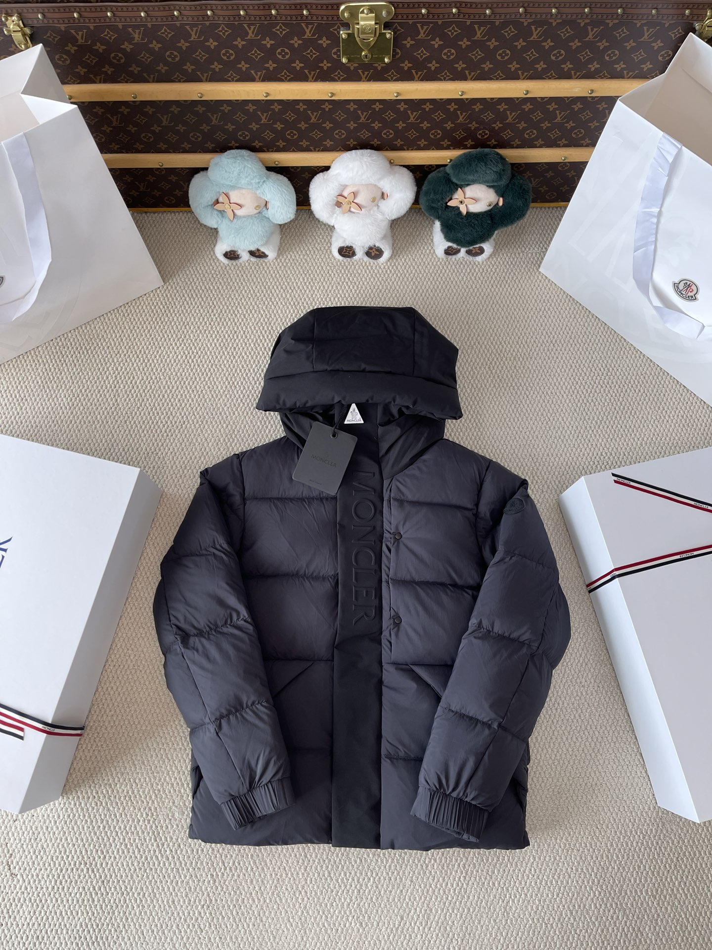 Wordmark-Placket Hooded Puffer — product photograph