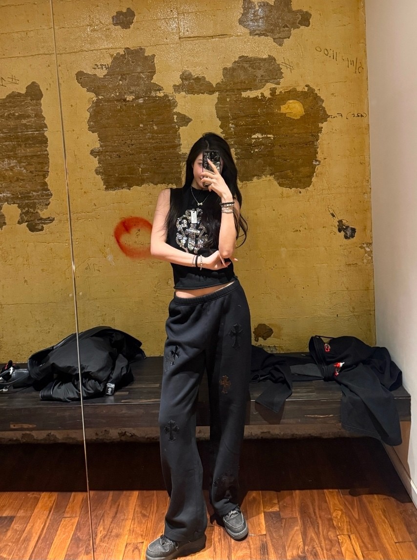 Cross-Motif Drawstring Trousers — product photograph