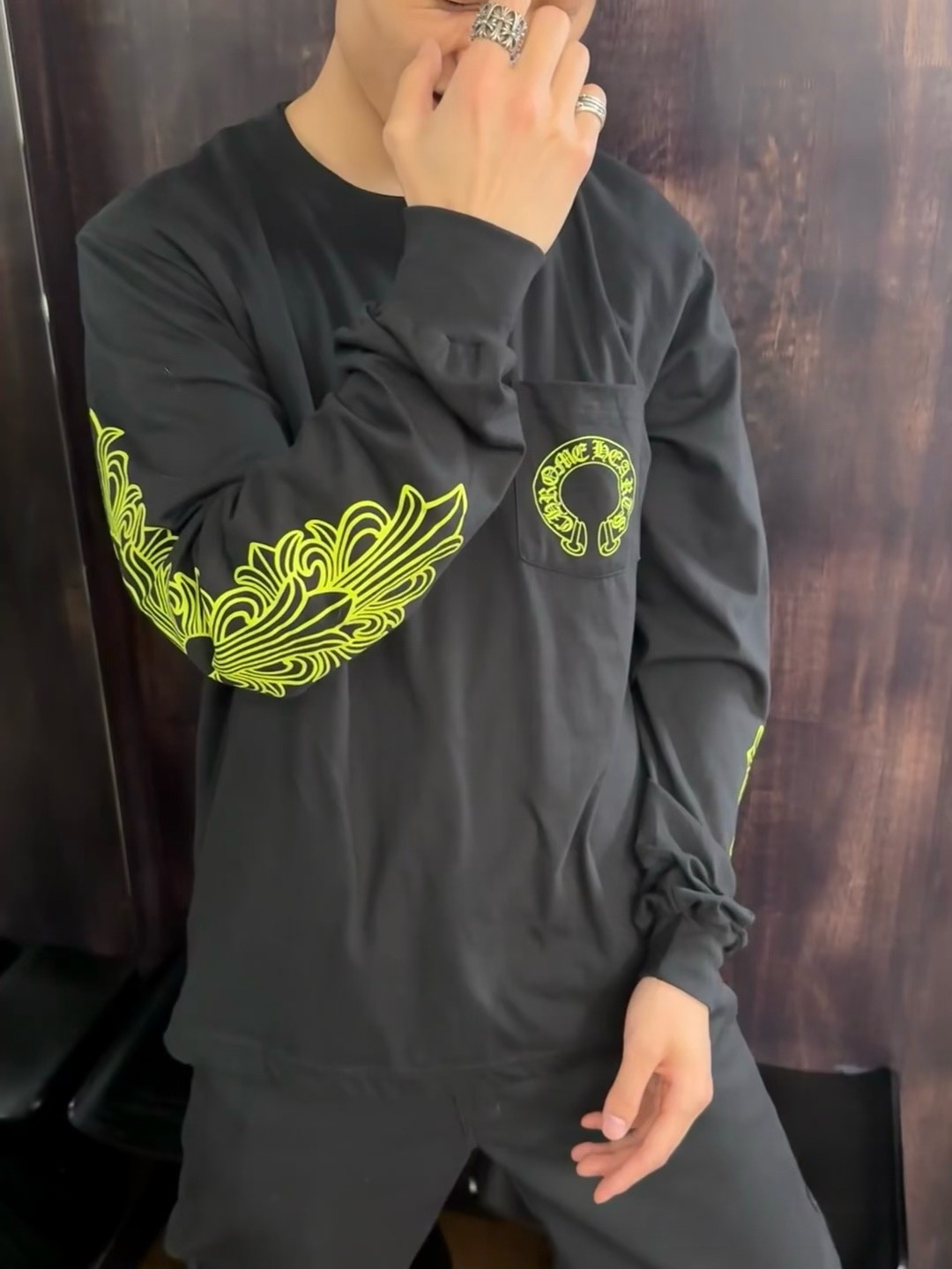 Lime Crest-Print Long-Sleeve T-Shirt — product photograph