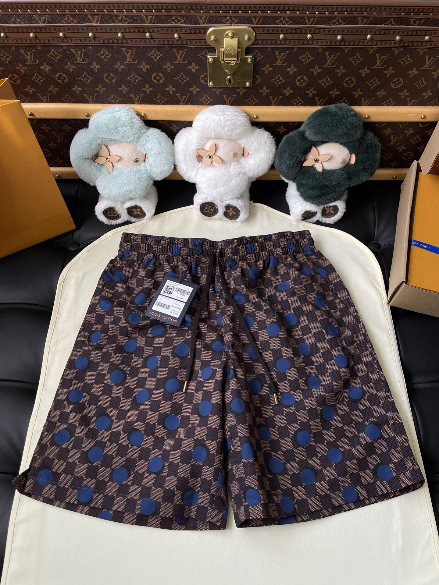 Checker-and-Dot Drawstring Shorts — product photograph