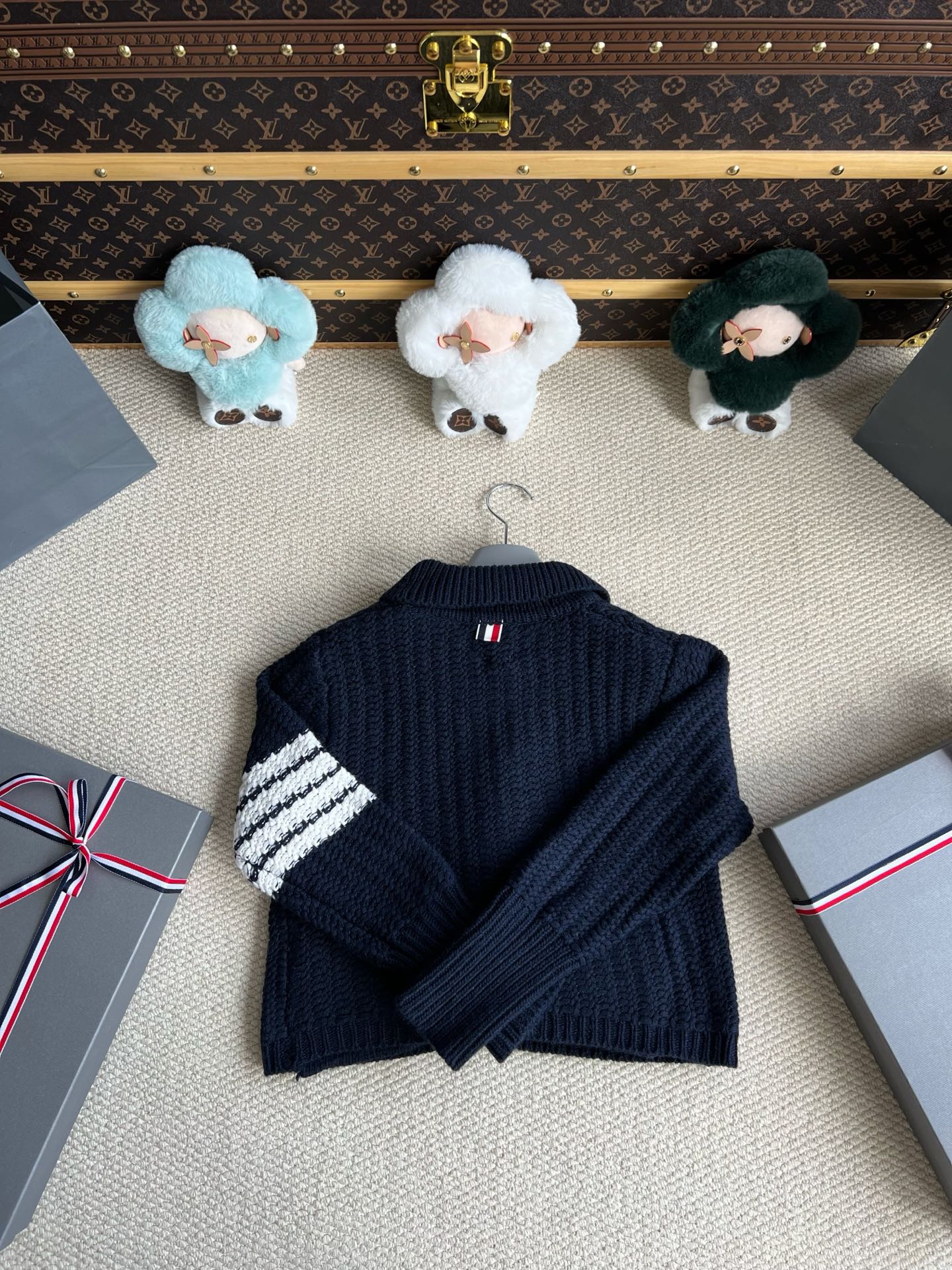 Chunky-Knit Four-Bar Collared Cardigan — product photograph