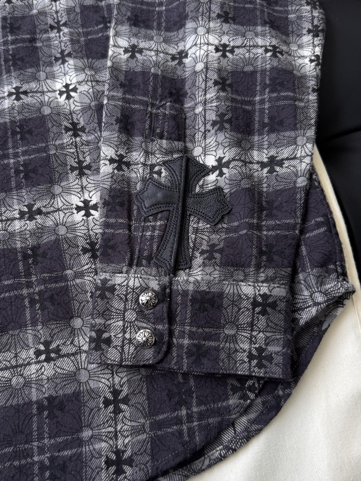 Cross-Motif Plaid Long-Sleeve Shirt — product photograph