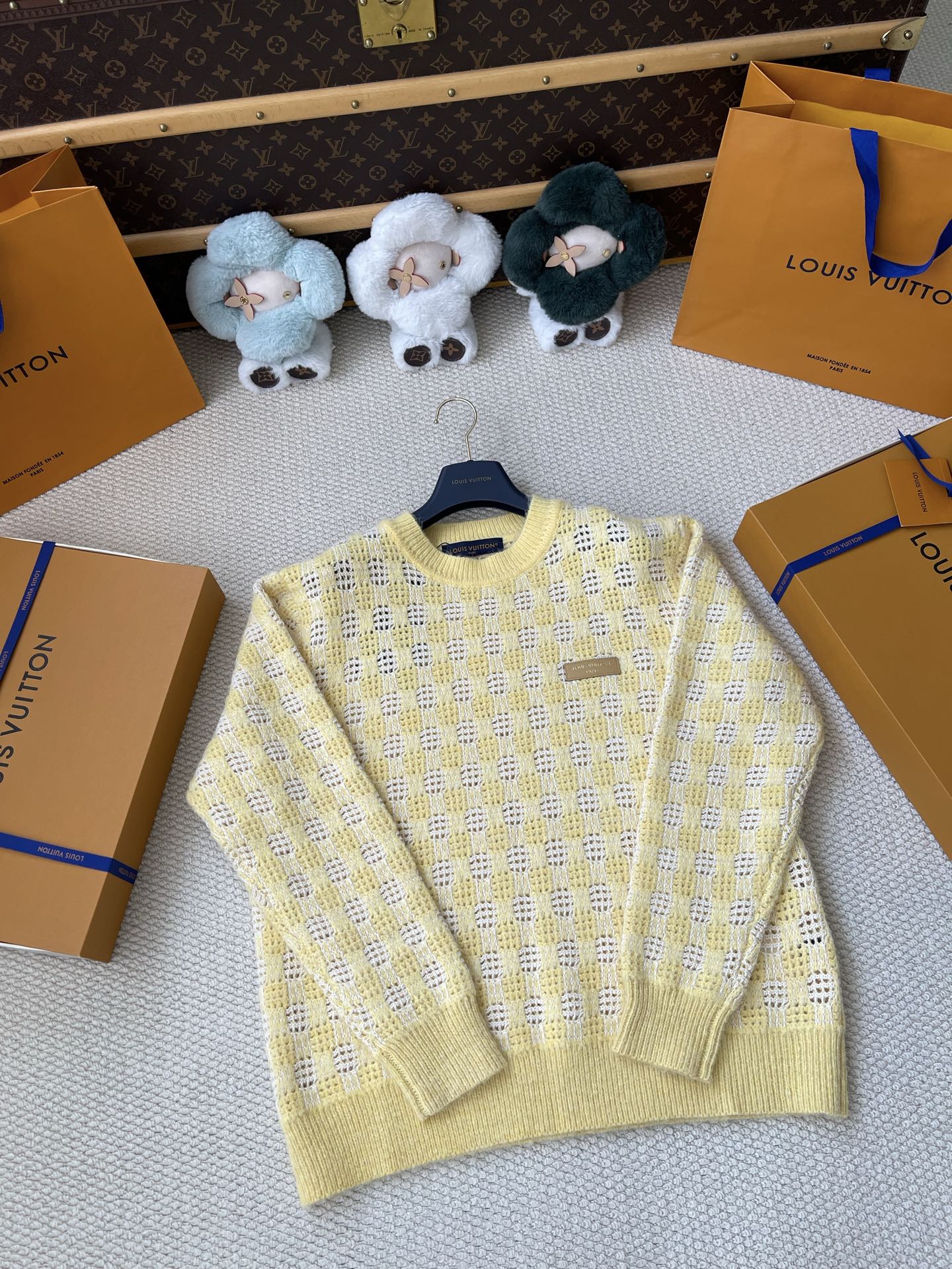 Openwork Check Crewneck Sweater — product photograph