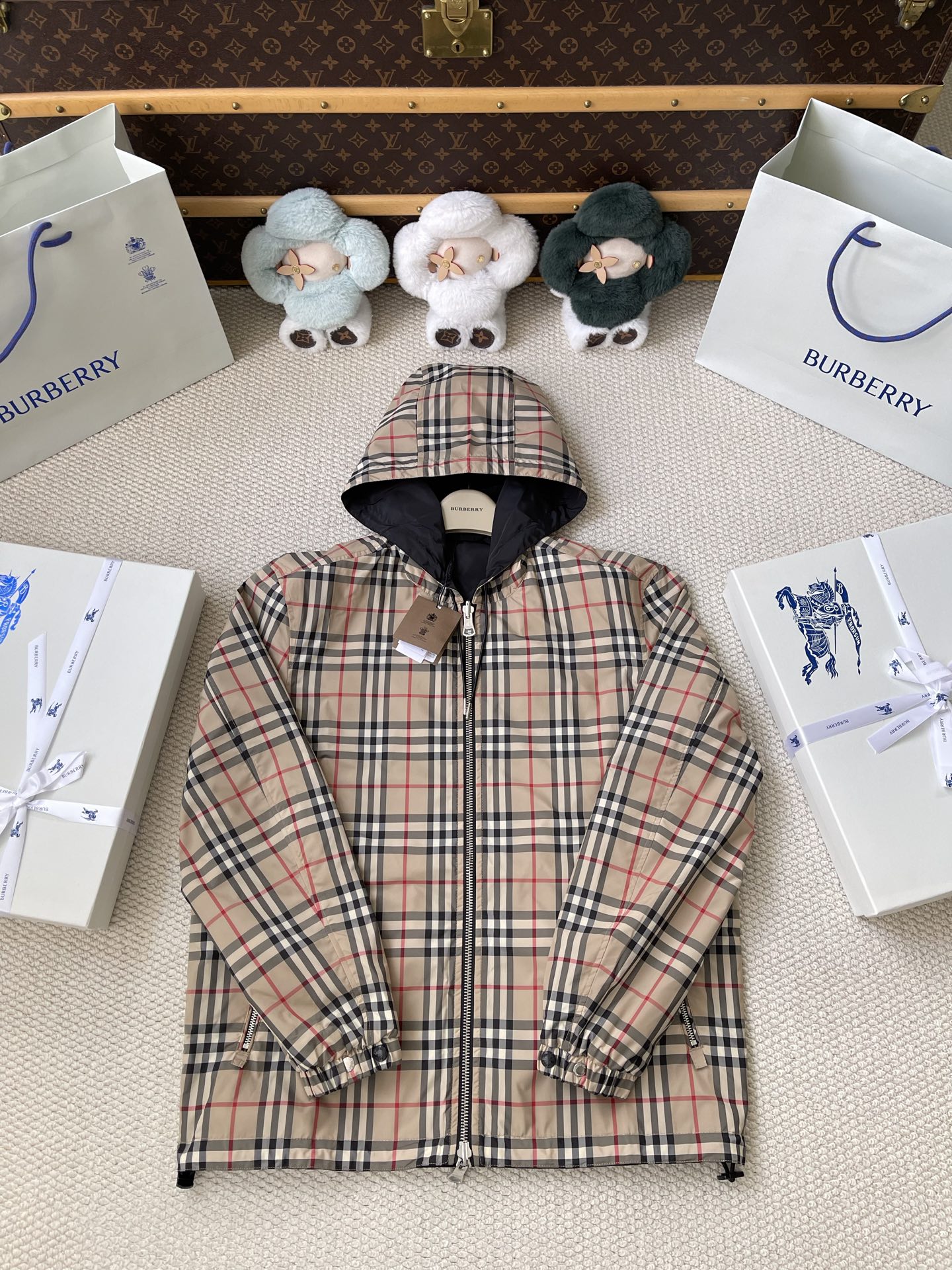 Zip-Pocket Check Hooded Jacket — product photograph