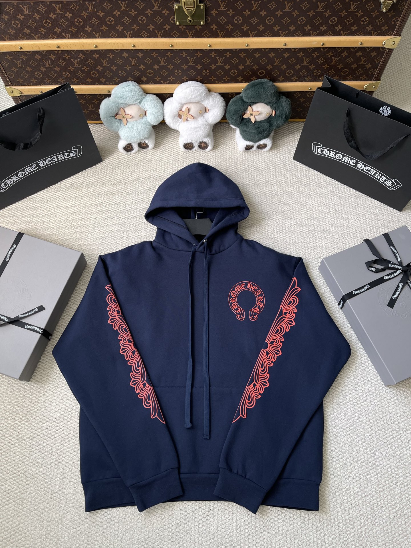 Red-Horseshoe Navy Zip Hoodie — product photograph